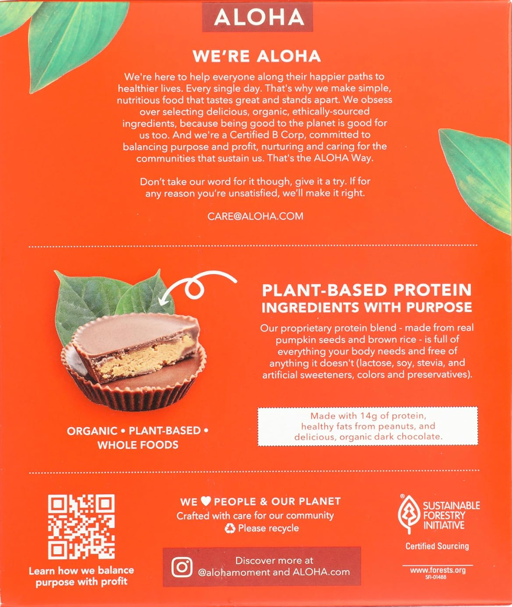 ALOHA Organic Plant Based Protein Bars, Peanut Butter Cup , 1.98-Ounce Bars, (Pack of 5)