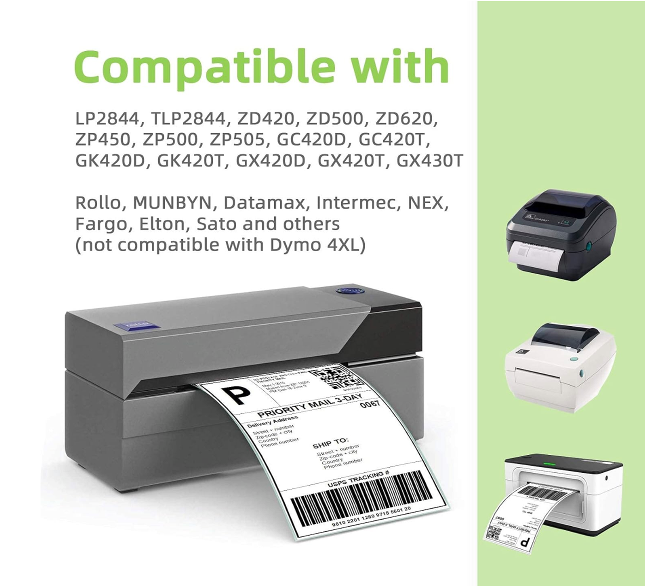 Rollo Direct Thermal 2x1 Barcode Labels - Roll of 1,000 Thermal Labels for Shipping
