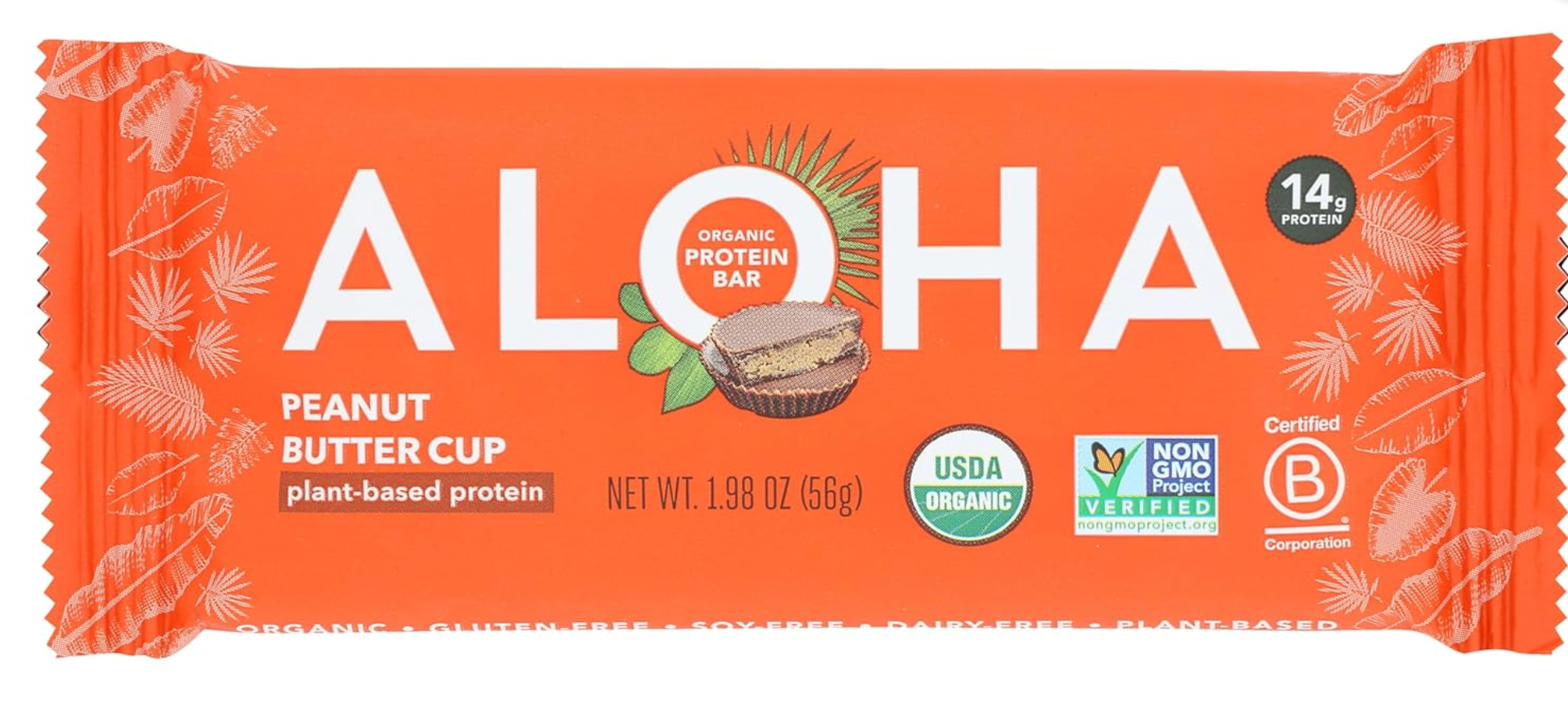ALOHA Organic Plant Based Protein Bars, Peanut Butter Cup , 1.98-Ounce Bars, (Pack of 5)
