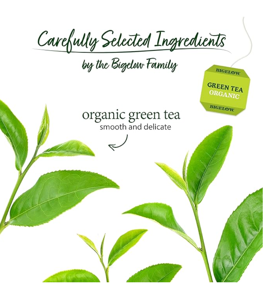 Bigelow Tea Organic Green Teabags Box, Caffeinated, 40 Count