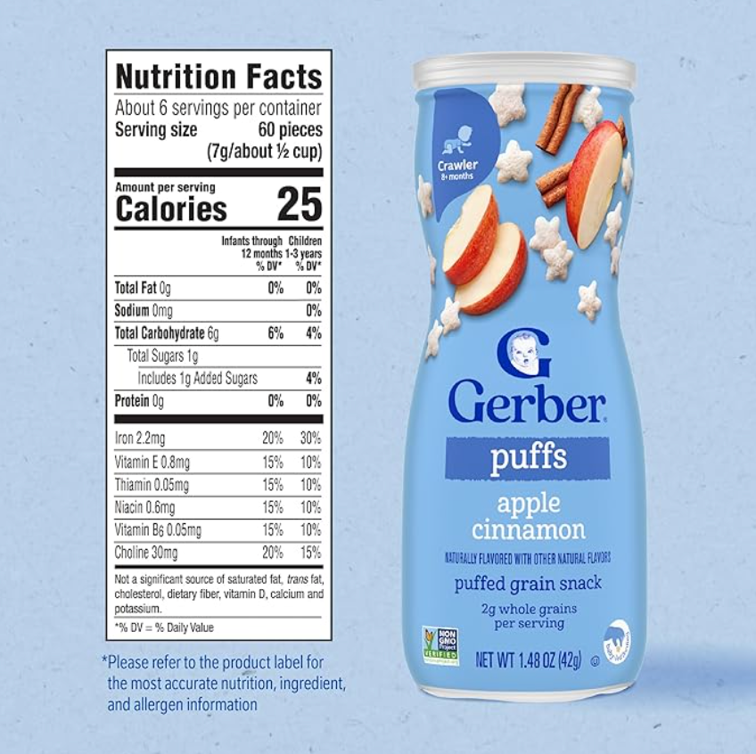 Gerber Graduates Puffs Apple Cinnamon,1.48 oz. (Pack of 3)
