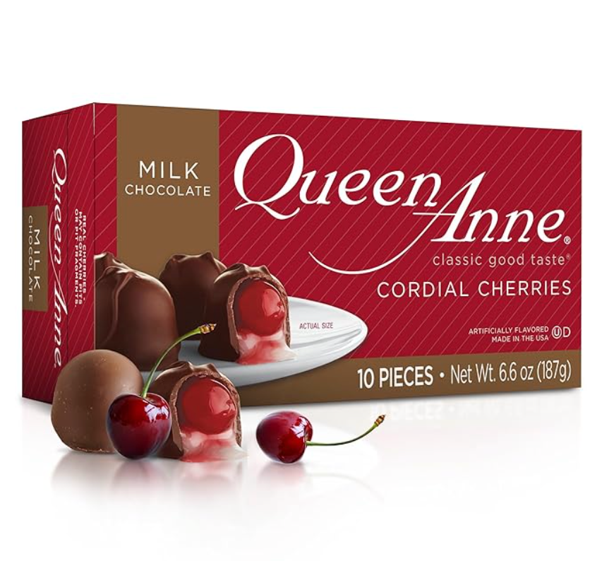 Queen Anne Milk Chocolate Covered Cordial Cherries | 6.6 oz | 10 Piece Gift Box | Whole Maraschino Cherry Creamy Filled Liquid Center |Holiday Party Chocolate Candy