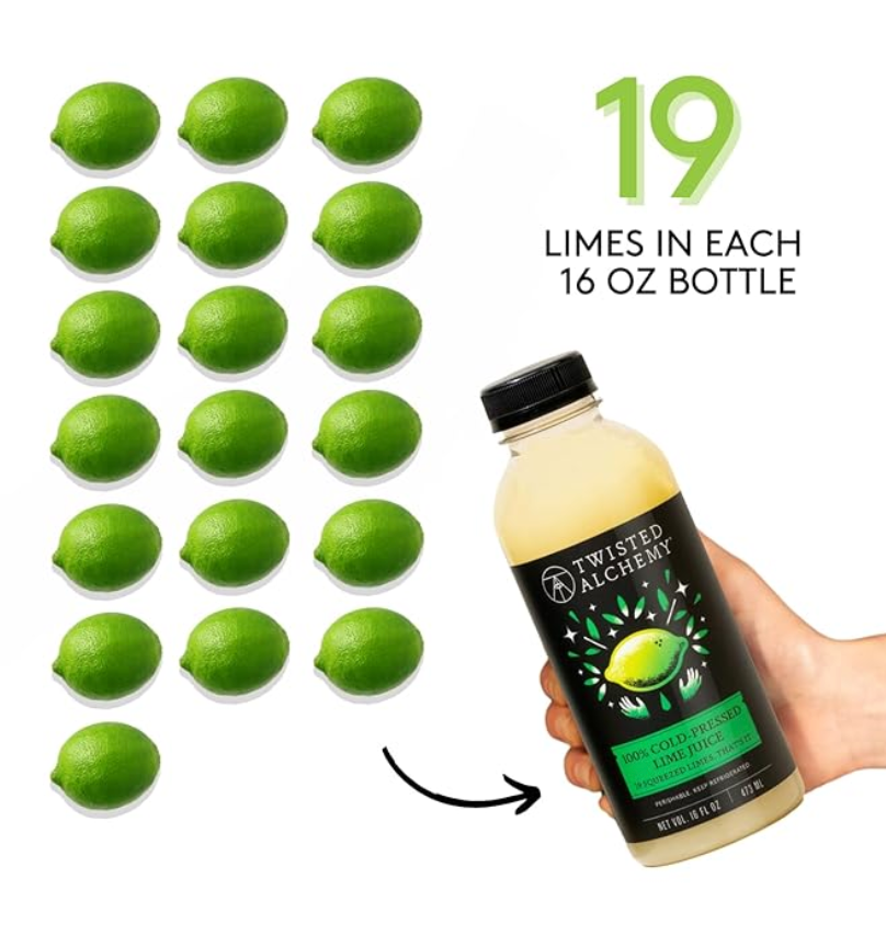 Twisted Alchemy Cold Pressed Persian Lime Juice – Hand Squeezed, All Natural, Non-GMO, No Sugar Added, Preservative Free – 16 oz